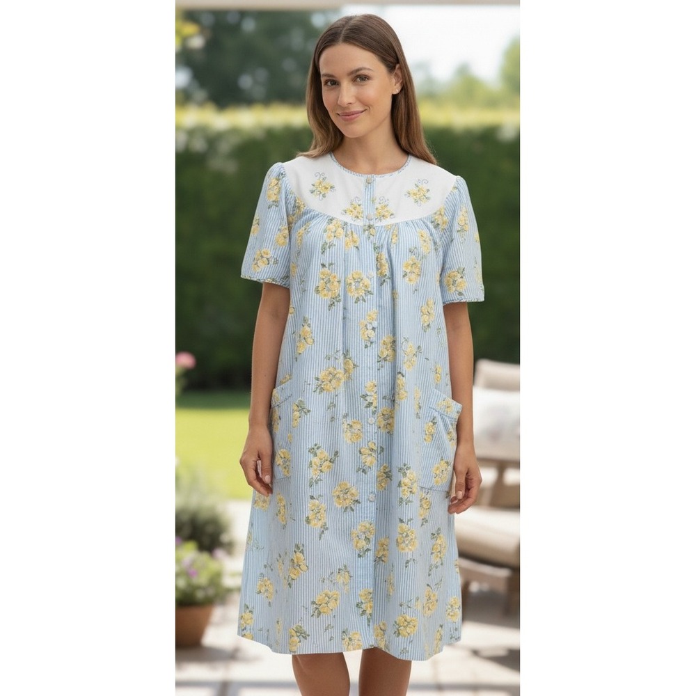 Vintage Floral Embroidered Hospital Gown Snap Buttons Sz 3X Multicolor Maternity